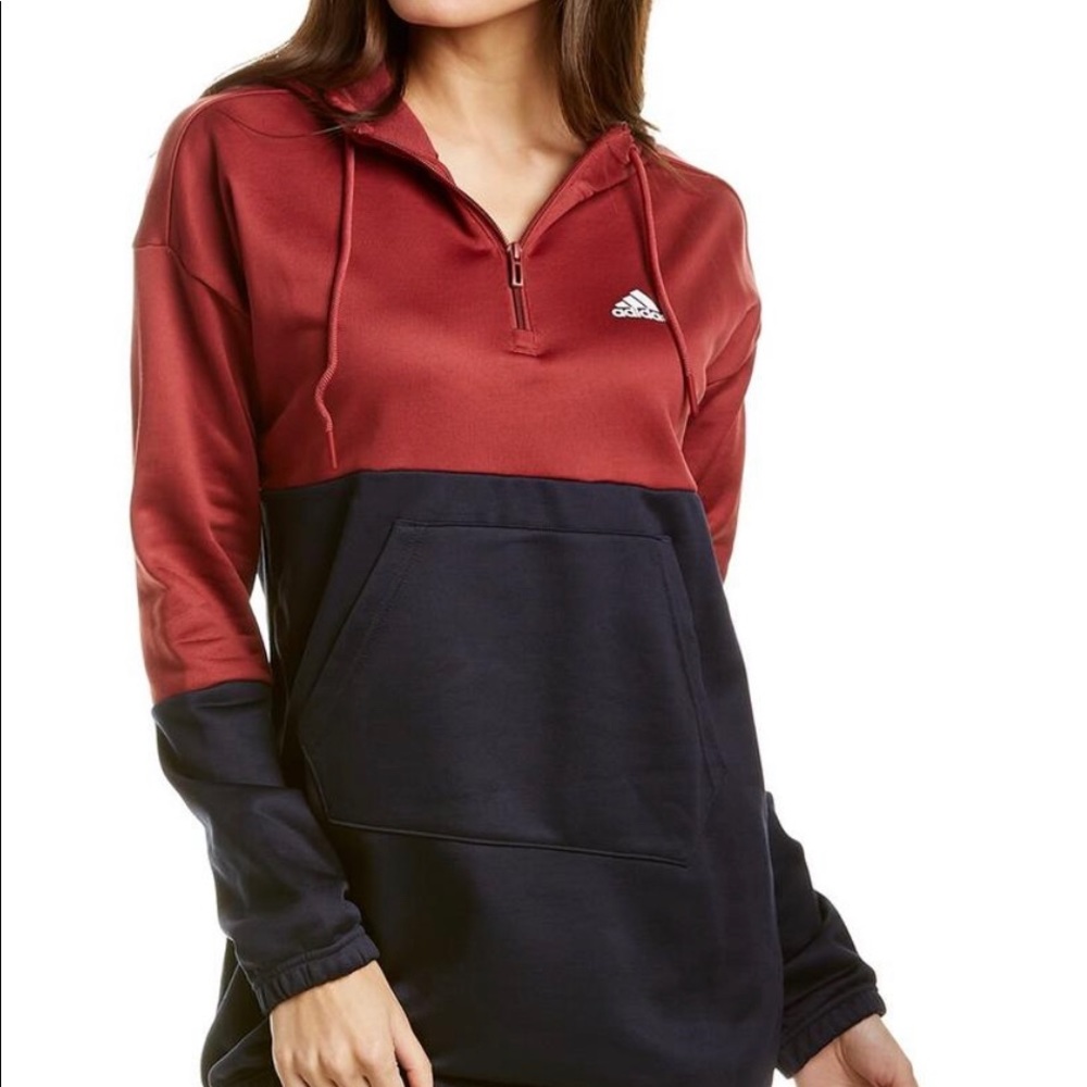 NWT Adidas Womens Hooded Sweat Pullover Top Maroon/Navy Size XS